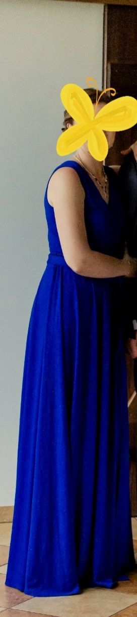 Suknia niebieska brokatowa długa koperta, wesele, studniówka,sylwester