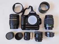 Pentax K 200 plus obiektywy i lampa