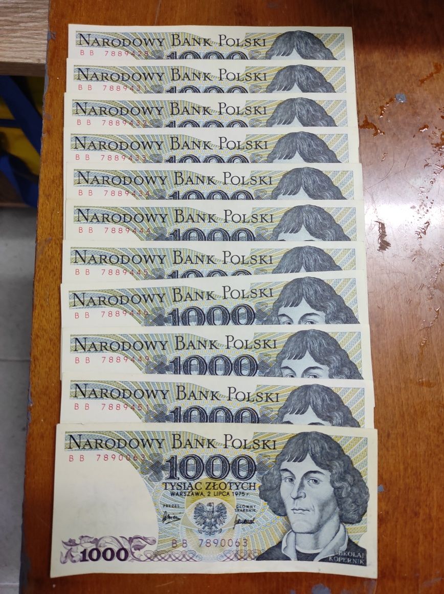 Banknot prl 1000zł z 1975r. 11sztuk seria BB