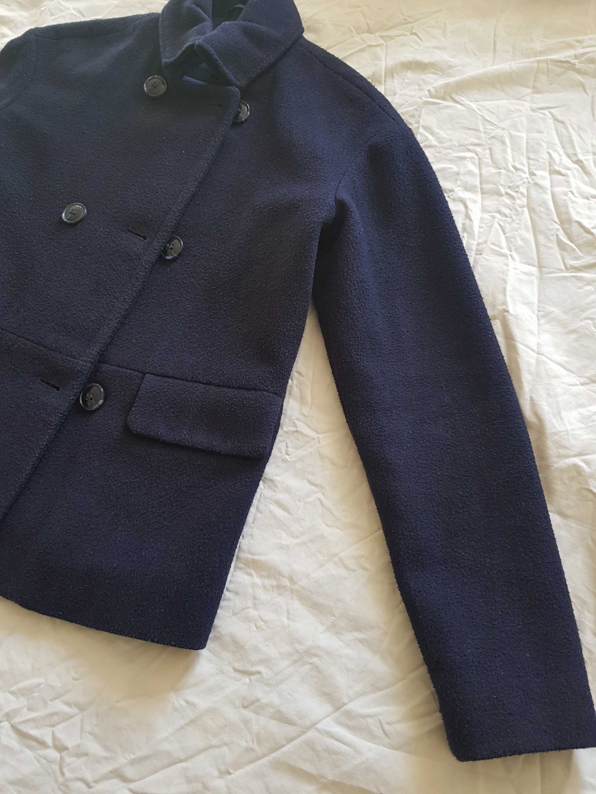Укорочене пальто, куртка, піджак 50% вовна, напівпальто темно-синє