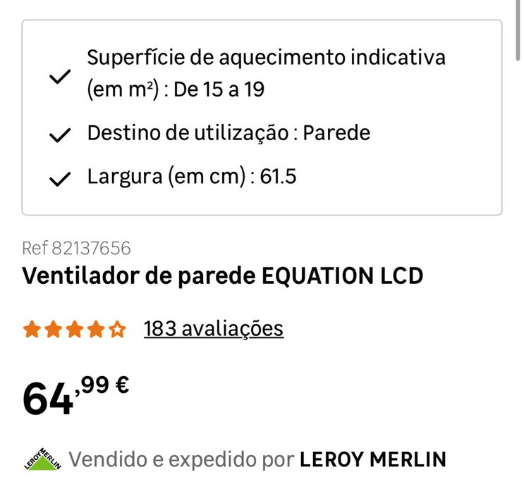 Ventilador Aquecedor de parede EQUATION LCD