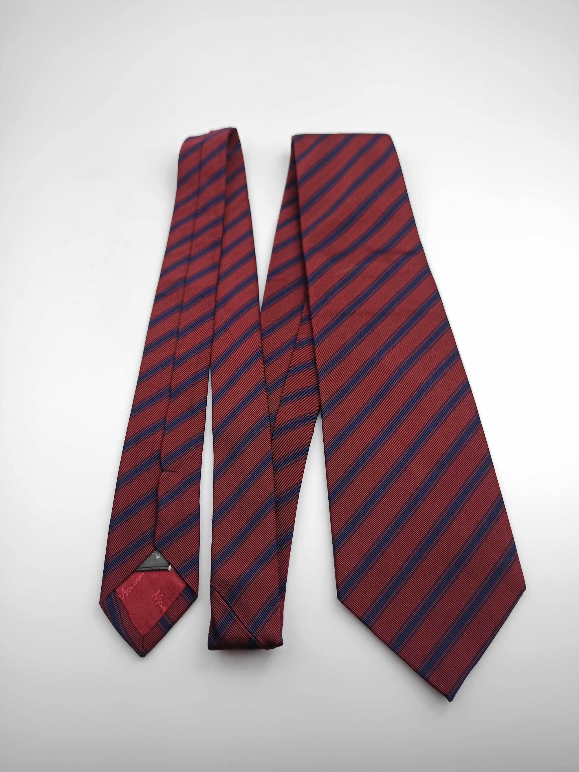 Massimo Dutti czerwony jedwabny krawat w paski regimental mpi157