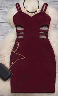 Sukienka z wycięciami bordo burgund Vubu XS