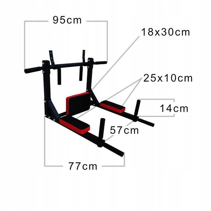 Drążek WIELOFUNKCYJNY do ćwiczeń podciągania dipów PORĘCZ NA ŚCIAŃĘ
