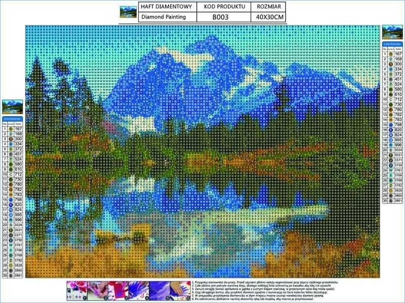 Haft Diamentowy, Obraz, Mozaika Diamentowa GÓRSKI KRAJOBRAZ 40x30cm