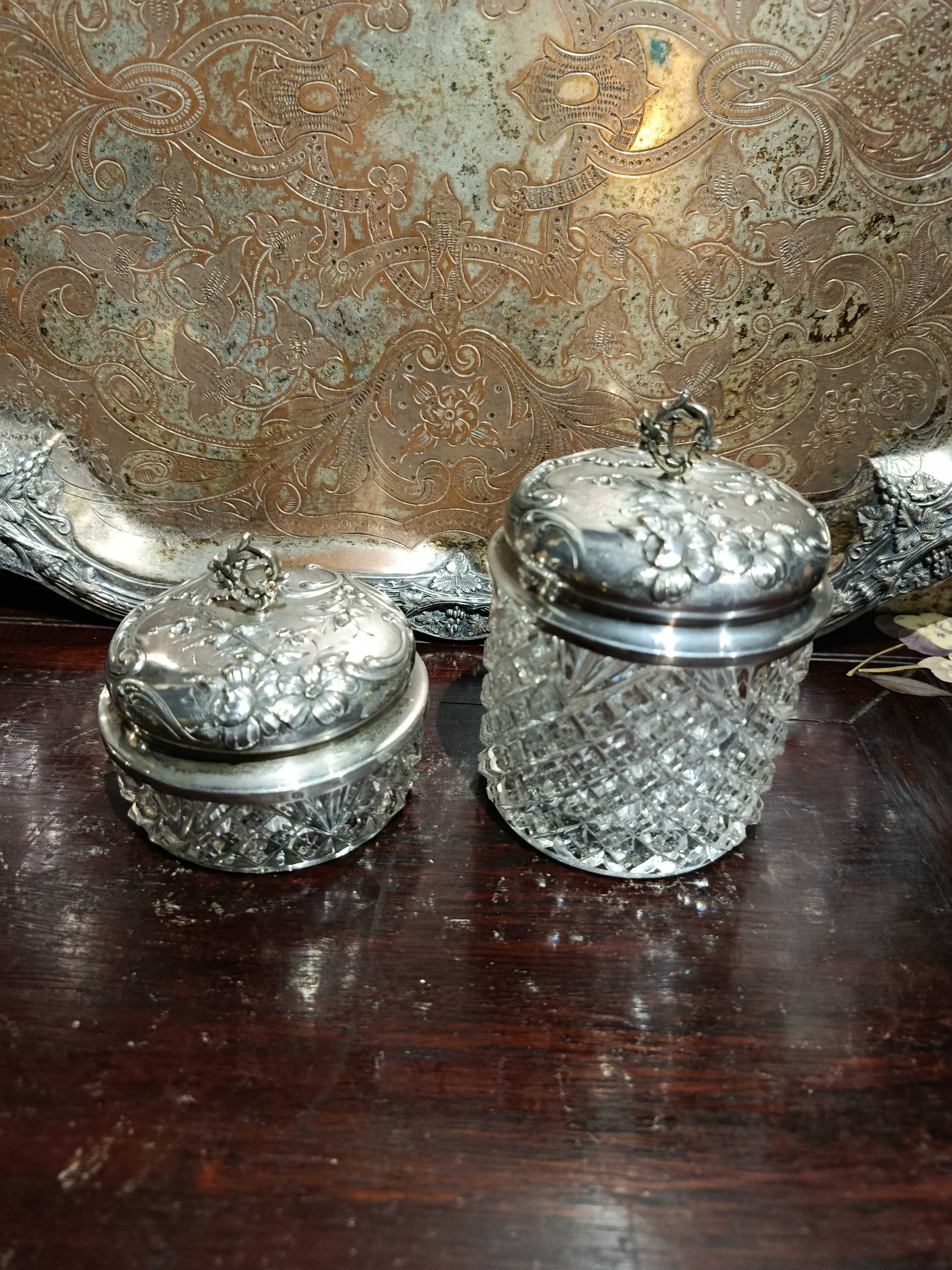 Caixas de Cristal Val saint Lambert Tampas prata Javali 11 cm