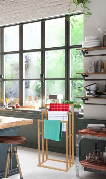 Stojak wieszak łazienkowy regał drewniany bambus półka na reczniki