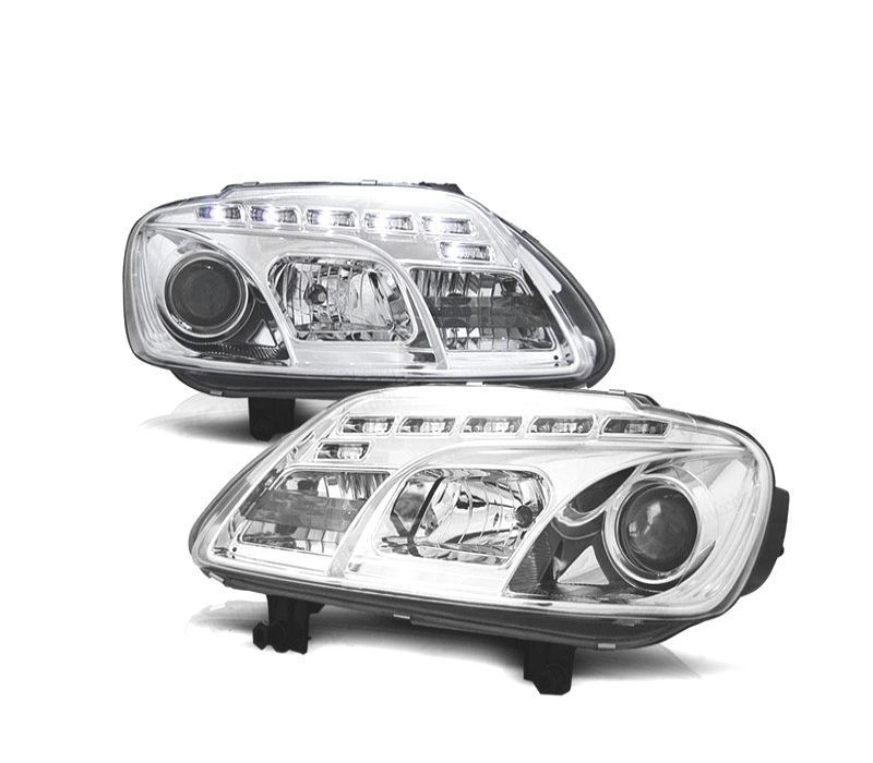 FAROIS FRONTAIS PARA VOLKSWAGEN VW CADDY 04-10 LUZ DIURNA FUNDO CROMADO