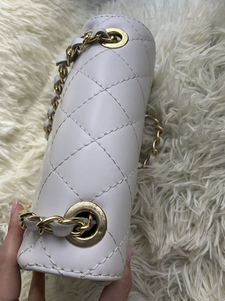 Женская белая сумка клатч кожа стиль Chanel