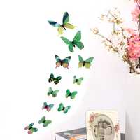 12 borboletas autocolantes verdes 3D para decoração de parede