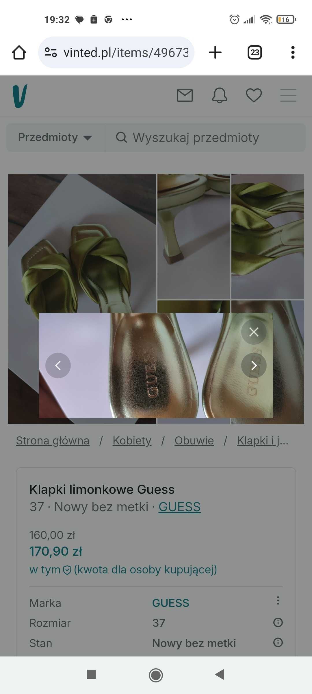 Klapki Guess r. 37