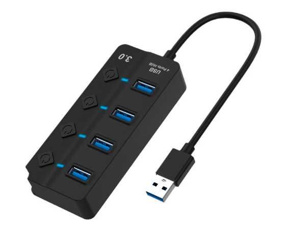 USB 3.0 концентратор на 4 порти Чорний USB-хаб HUB з вимикачами