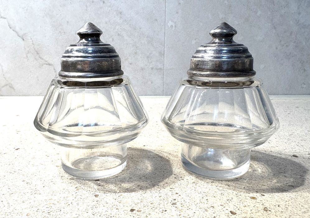 Par de antigos tinteiros em cristal com prata contrastada