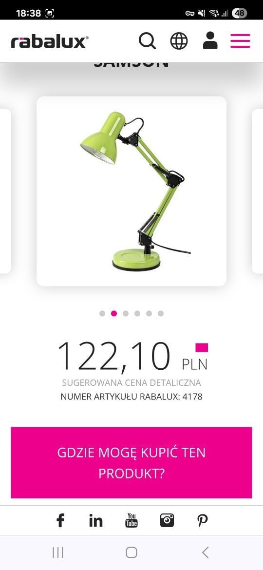 Lampka biurowa zielona regulowana rabalux żarówka