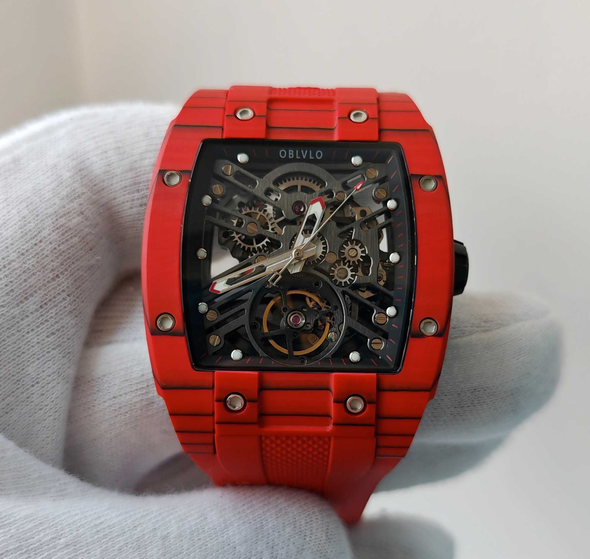 Чоловічий годинник OBLVLO Automatic Tonneau Mechanical Skeleton Sapphi