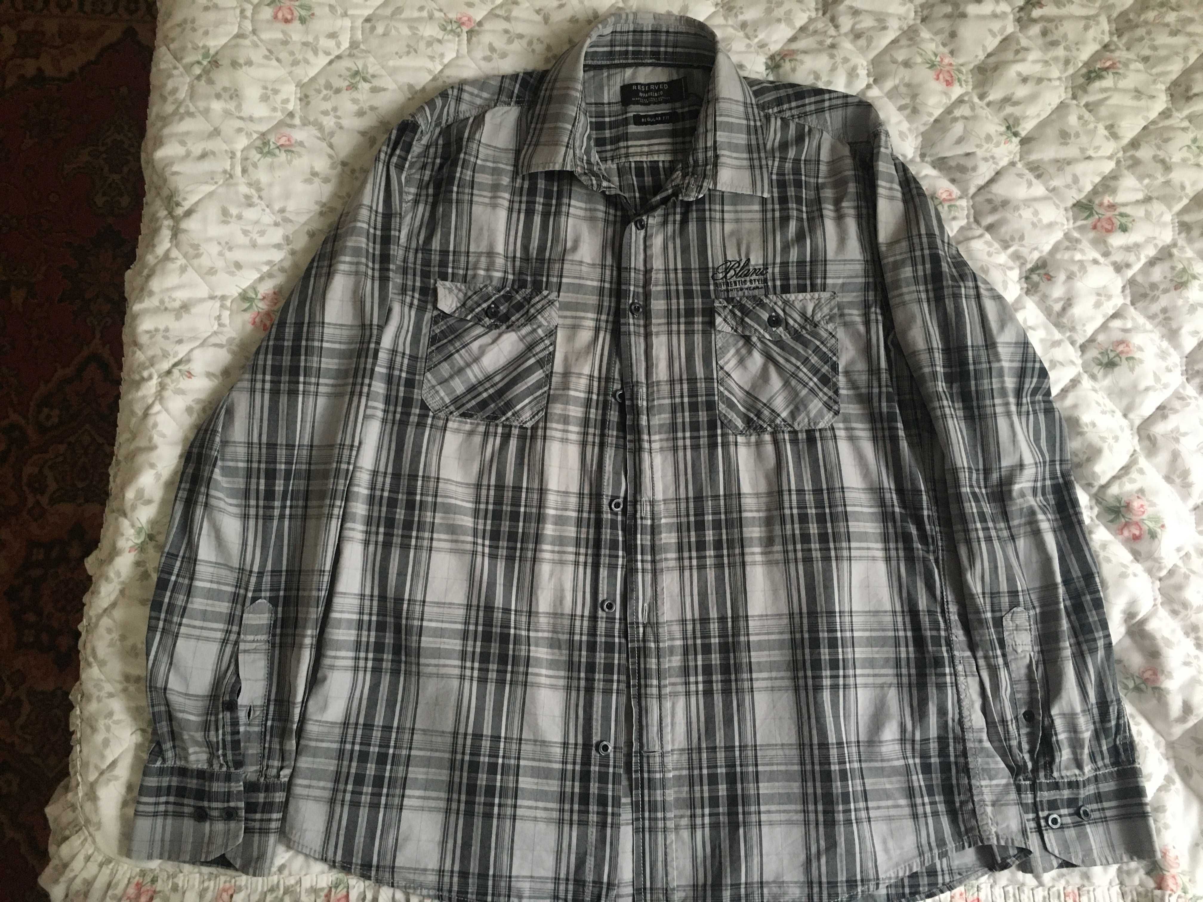 Szara bawełniana koszula XL w kratę Reserved długi rękaw