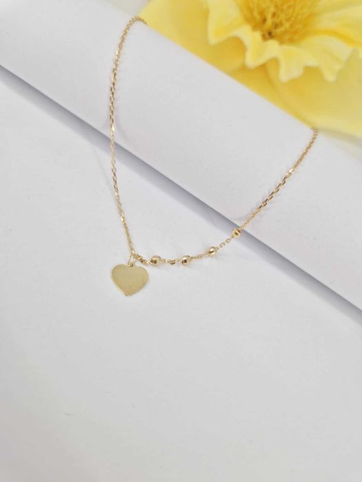 Złota Bransoletka Na Nogę Serce Z Kuleczkami Próba 585 Waga 1,28g