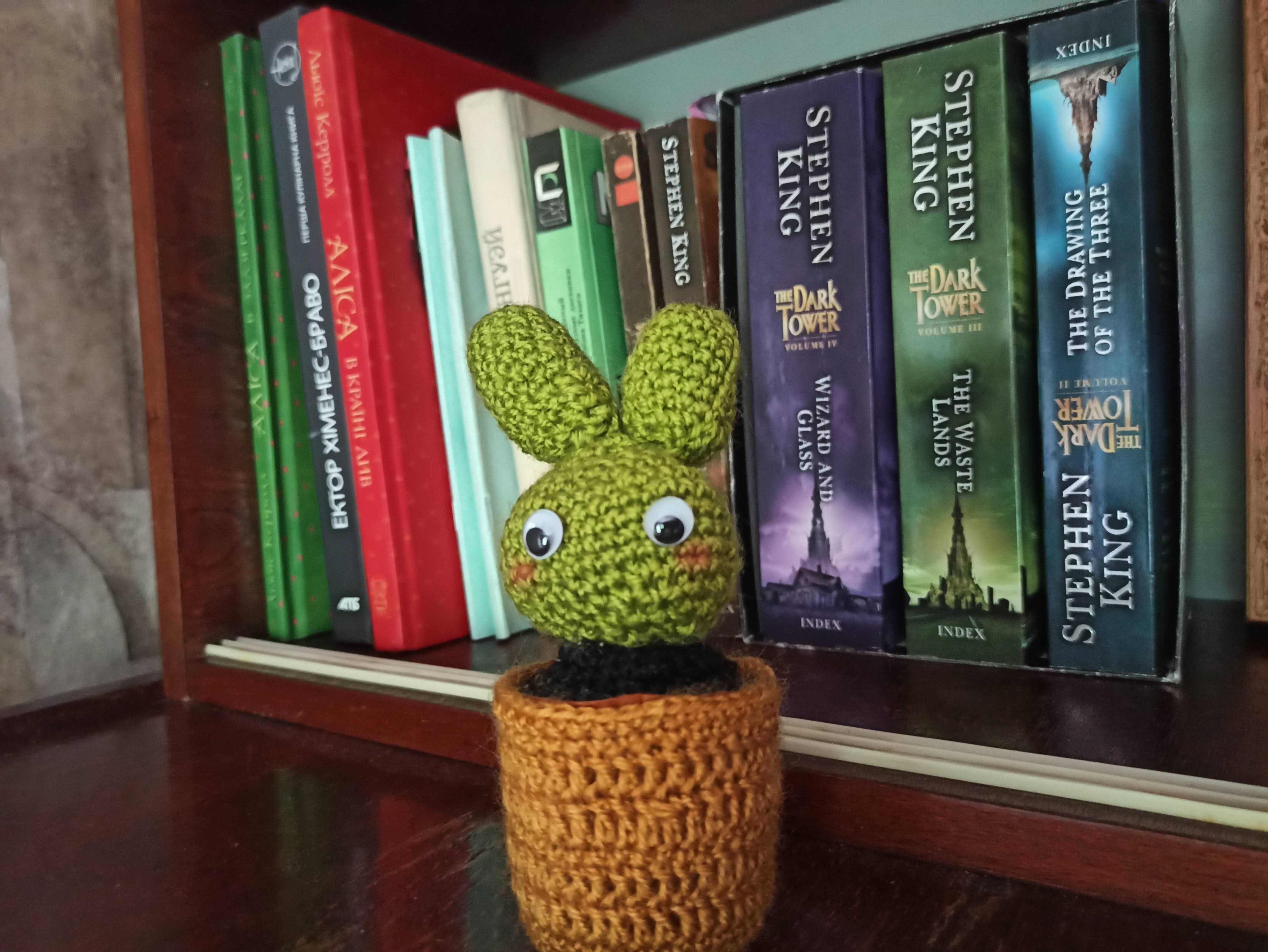 вязанная игрушка амигуруми кактус-заяц