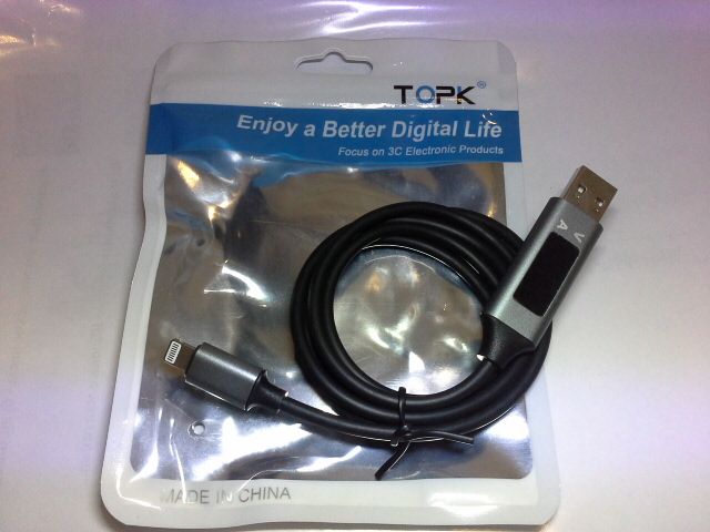 USB кабель TOPK c амперметром и вольтметром для iPhone 1 метр