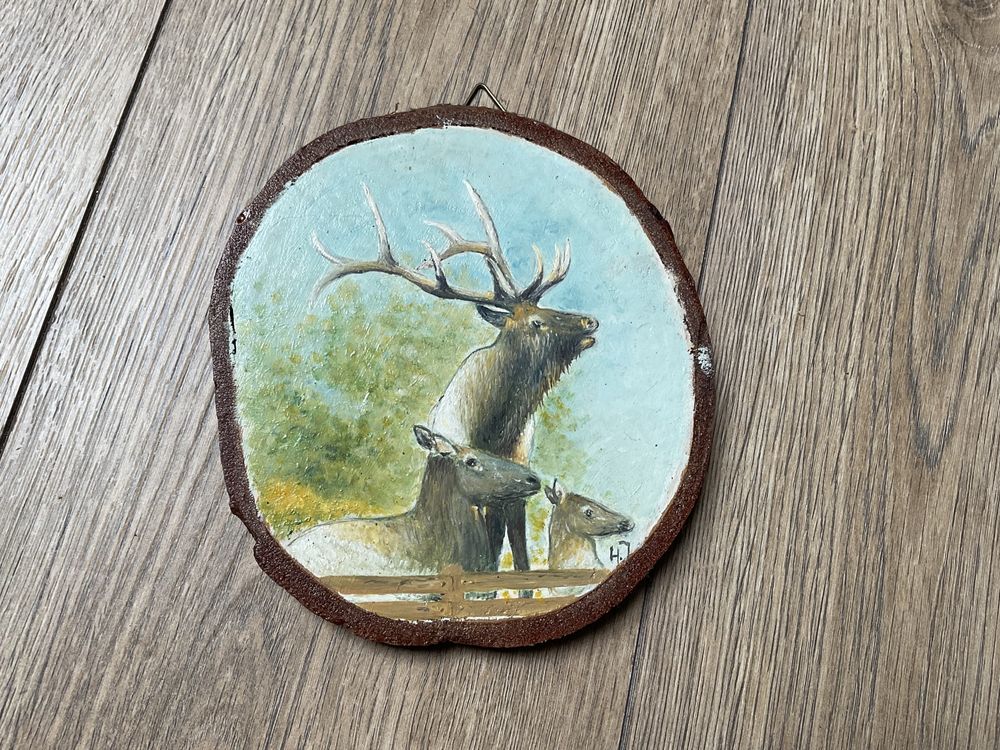Jelenie Jeleń Na Drewnie Malowany Drewno 16 x 16 cm