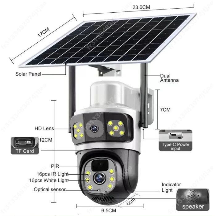 Kamera Solarna 4GLTE 4K8MP 2xObiektyw 3Ekrany+KartaSD256GB