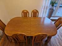 Stół drewniany, rozkładany z krzesłami - Kalwaria