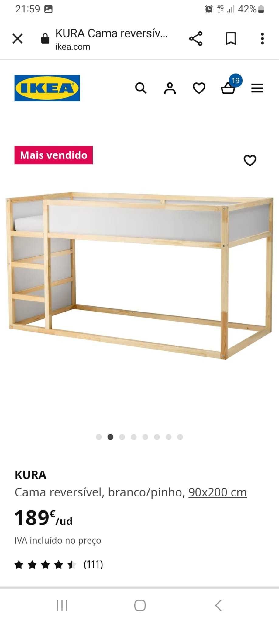 Beliche  - IKEA KURA Cama Reversivel com colchão e estrado extra