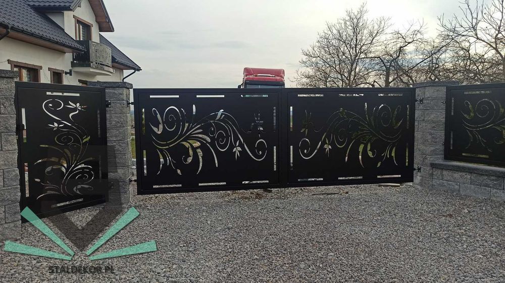 Brama dwuskrzydłowa 5x1,5m wycinana laserowo, CNC,  panelowa.