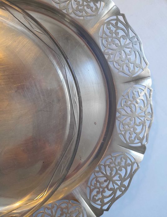 Antyk Vintage Duża Szwedzka Taca Ażurowa Plater. Taca Szklana Gratis !