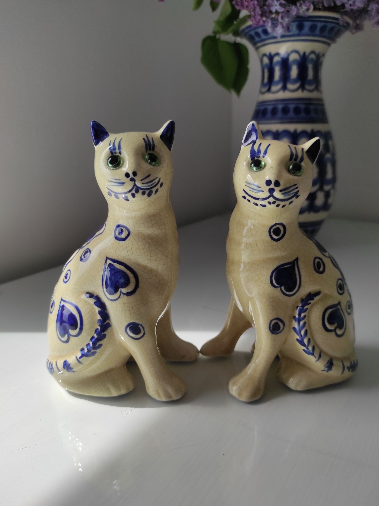 Vintage figurki fajansowe ręcznie malowane figurka kota