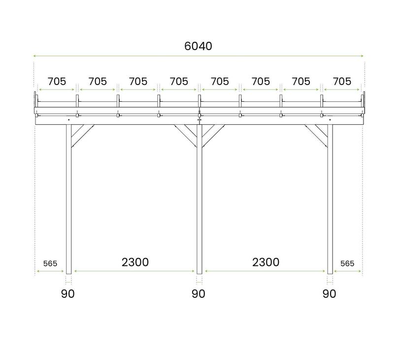 Zadaszenie, wiata przyścienna garażowa drewniana 300 x 604 cm
