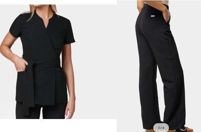 Komplet medyczy spodnie bluza czarne S M 36 38 scrubs Vena