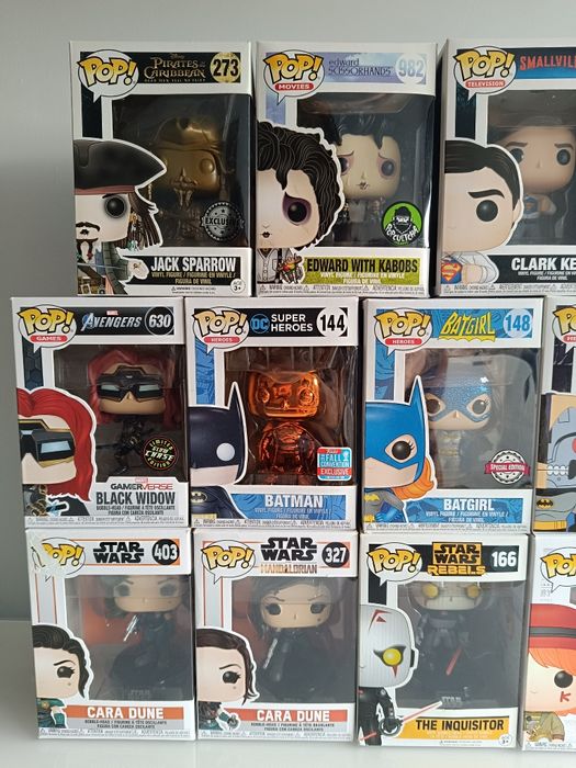 Funko pops Star Wars, geralt, clark kent, Batman, Jack sparrow, edward