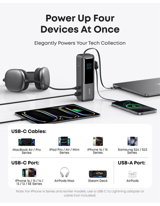 Павербанк Anker Zolo 25000mAh Silvery + кабель