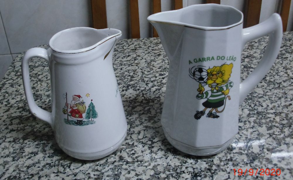 Caneca Jarro enfusas em faiança motivos Sporting e Natal