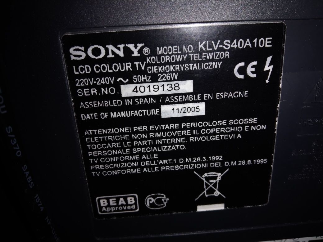 Sony Bravia LCD 40, KLV-S40A10E