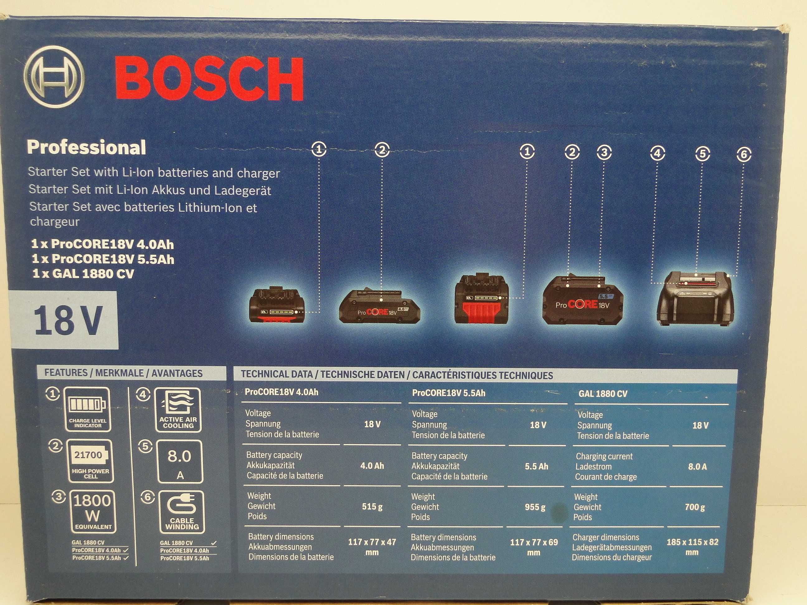 BOSCH ProCore 18V 5,5 Ah+ProCORE 18V 4,0Ah+GAL 1880 CV, Nowe