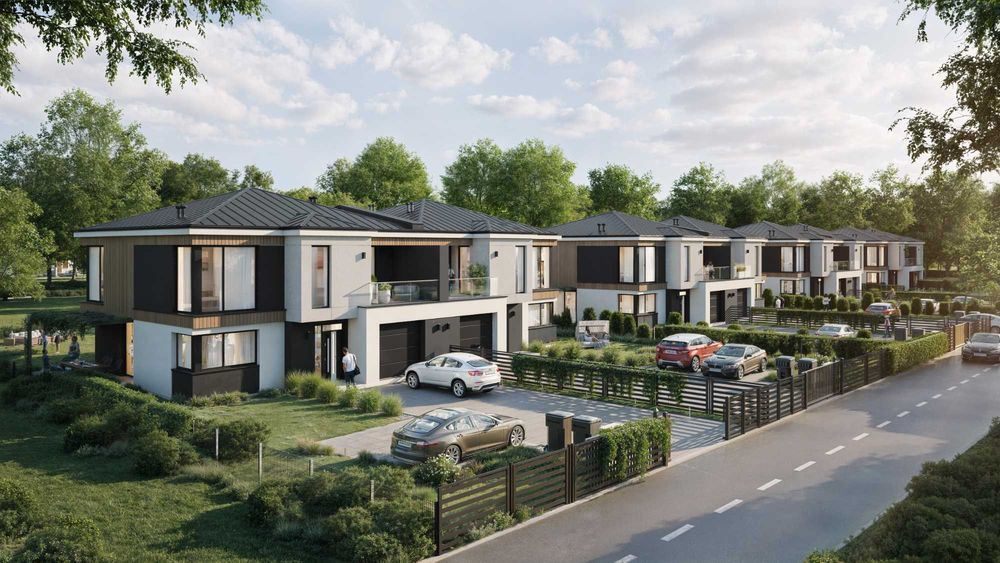 Domy z furtką do lasu – bliźniaki 140 m², działki 600–700 m²