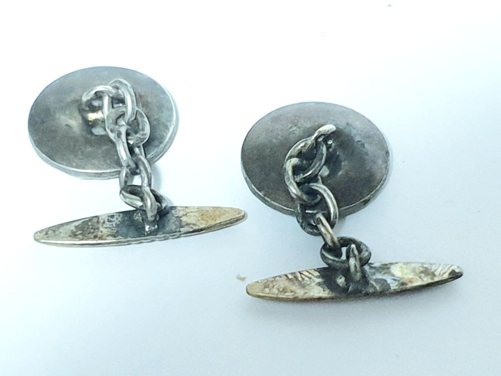 Fantásticos botões de punho vintage em prata dourada e madrepérola
