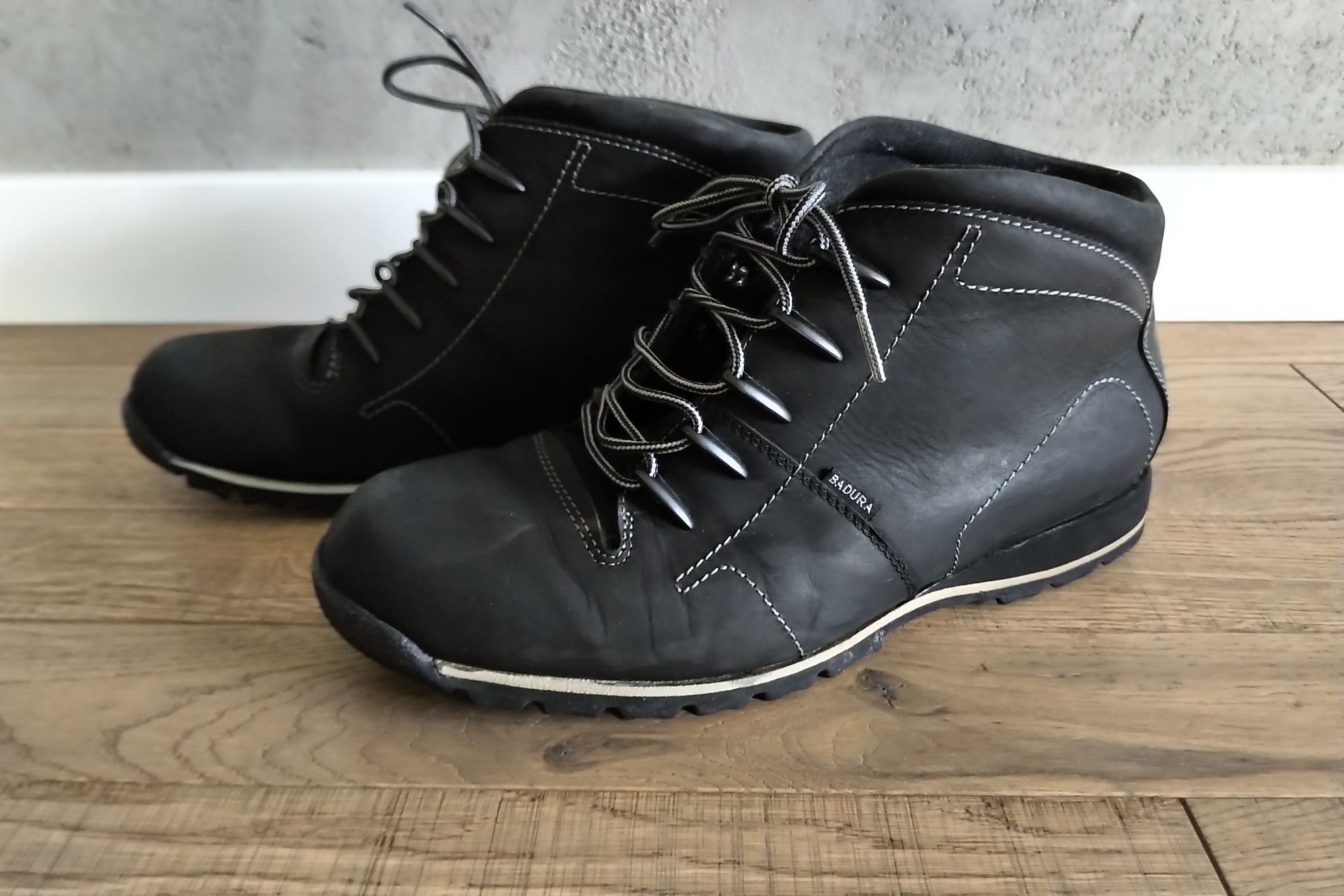 Badura buty męskie 42 czarne wysokie półbuty zimowe skórzane