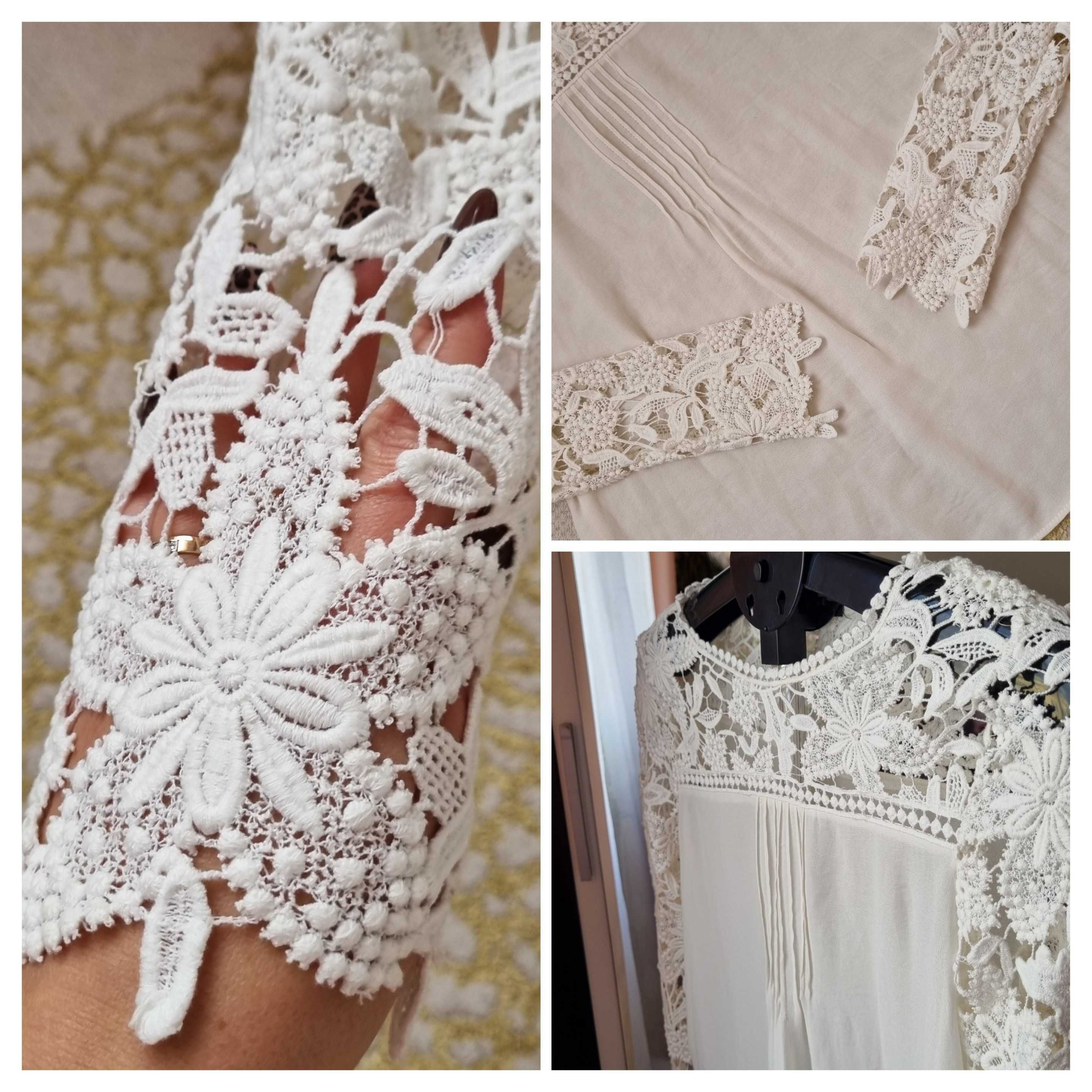 Kobieca bluzka Zara Basic zwiewna koronkowa rozmiar S