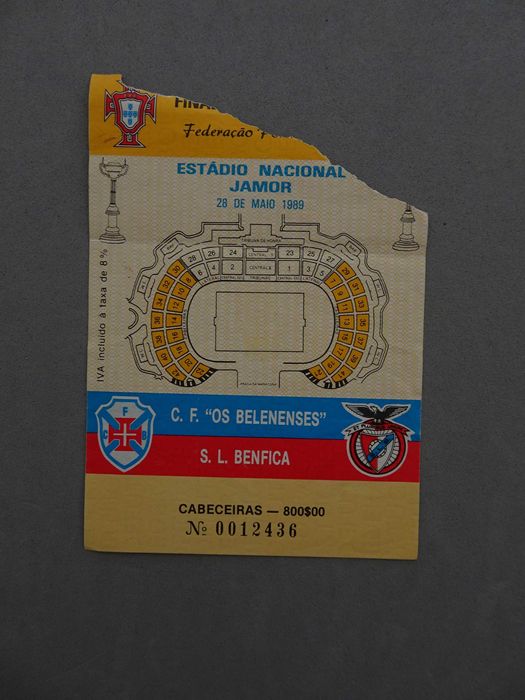Bilhete futebol Belenenses Benfica 28 Maio 1989