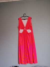 Letnia wakacyjna sukienka neon róż pomarańcz Orange plus size 48 50