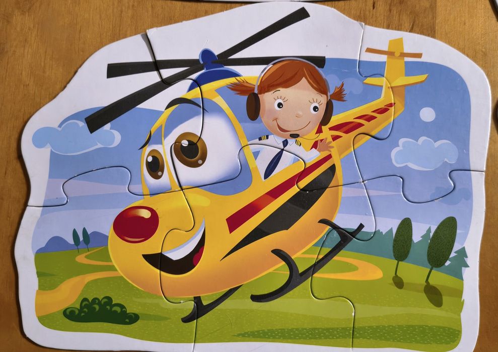 Helikopter, statek, auto i pociąg duże puzzle 2+