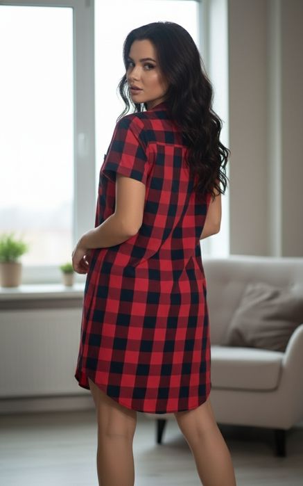 Стильное Платье-Рубашка MANAKA (3XL) - Красная Клетка!