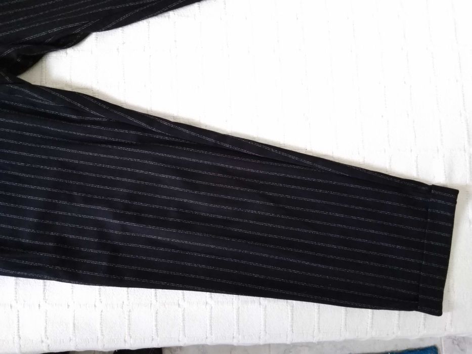 Calças Riscas Preto e Branco Mango Casual M