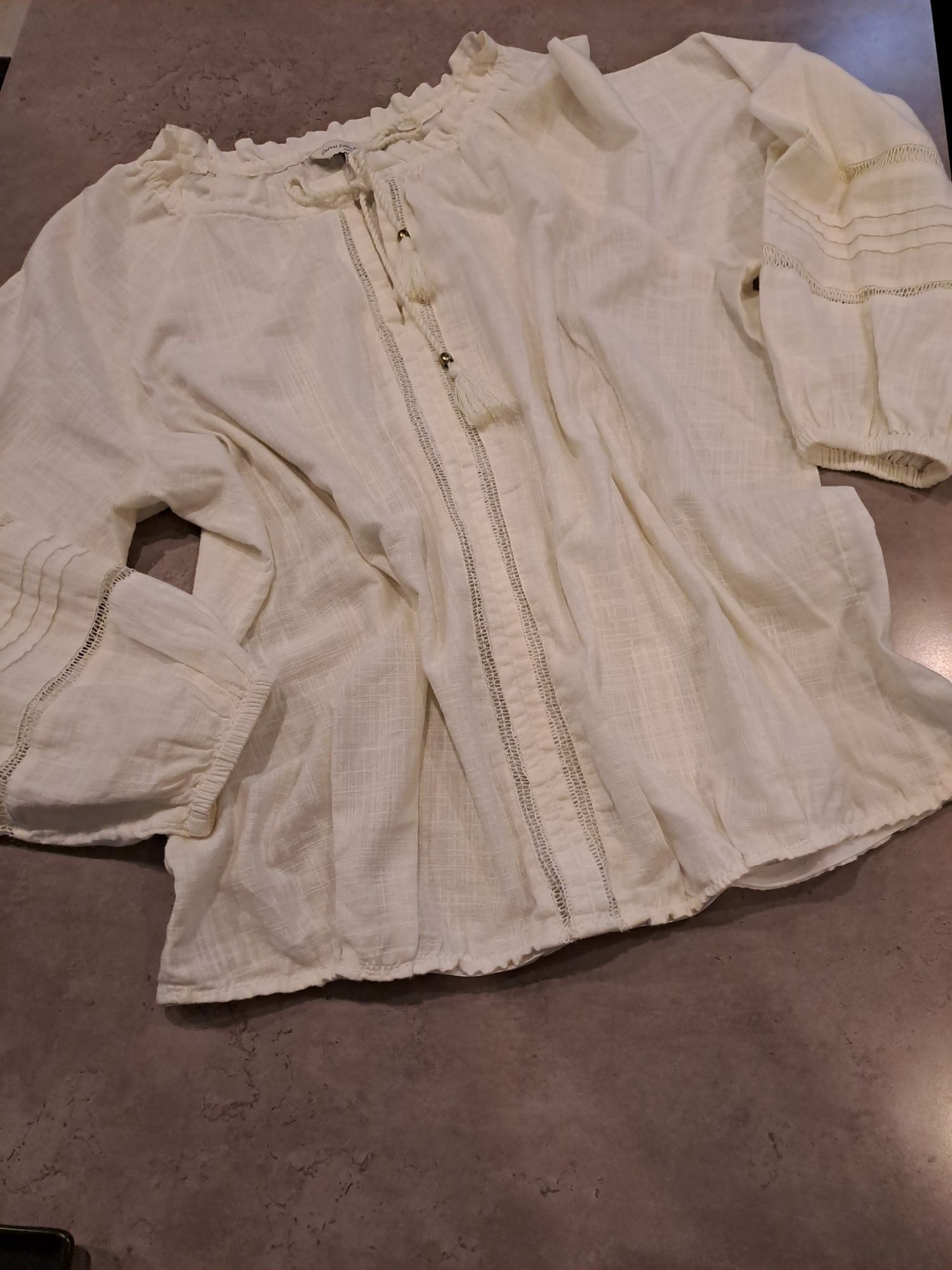Piękna bluzka krem ,boho 46/48 ,len bawełna, Casual Colection