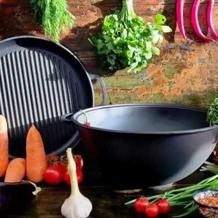 Казан узбецький чавуний /чугун WOK 12л, 8л, 18 з кришкою - сковородою