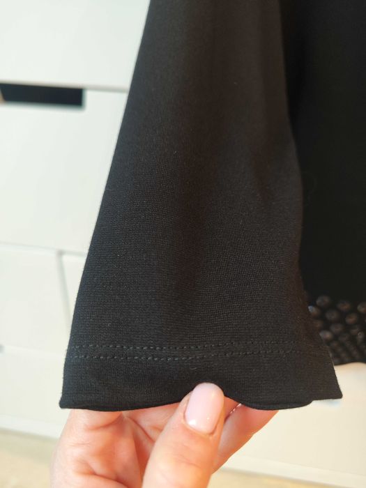 Elegancka czarna bluzka damska XS 34 S 36 koraliki kamienie czerń