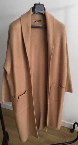 MANGO dzianinowy płaszcz oversize XS/S brąz camel
